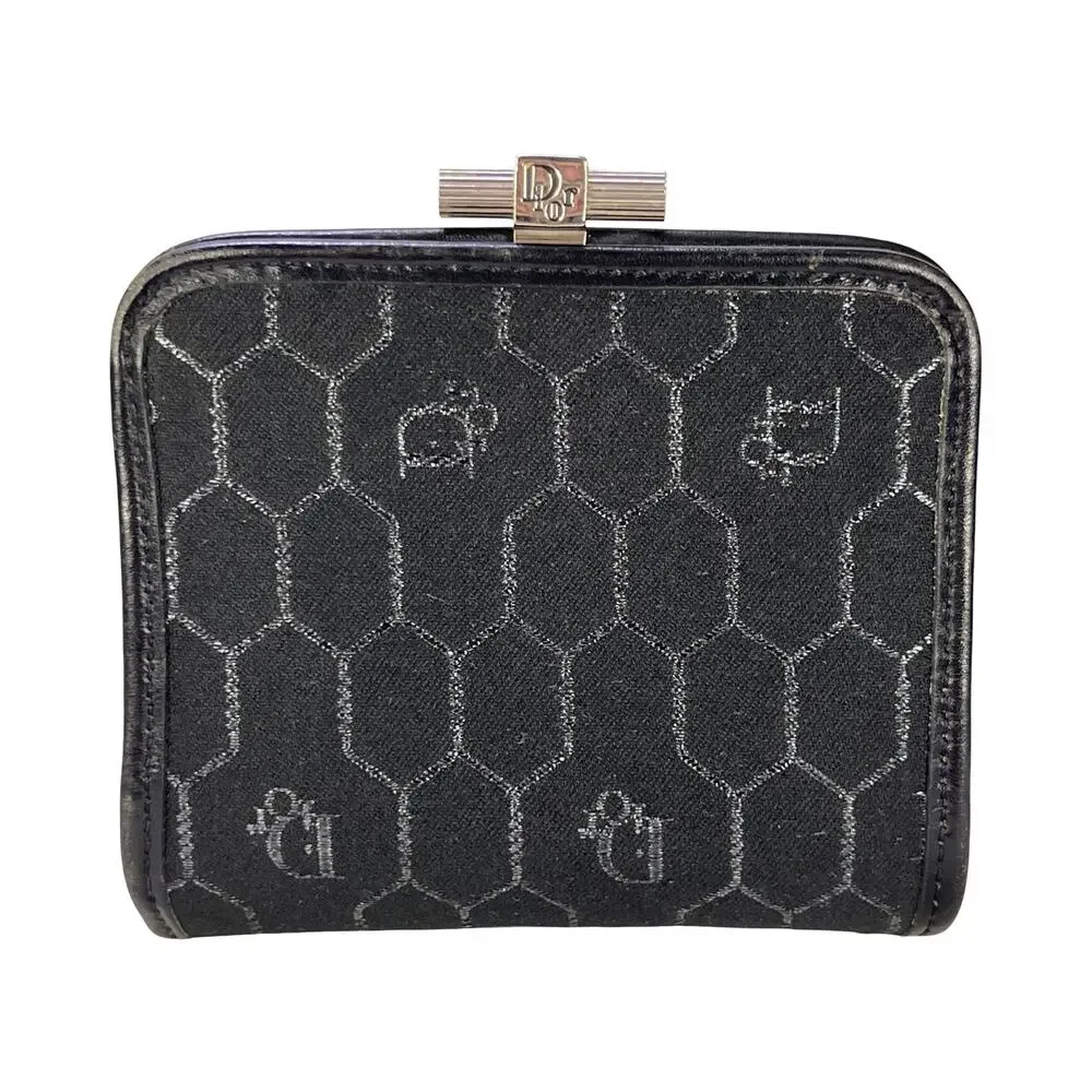 Christian Dior Honeycomb Monogram Coin Purse Black Silver Dior Wallet Vintage